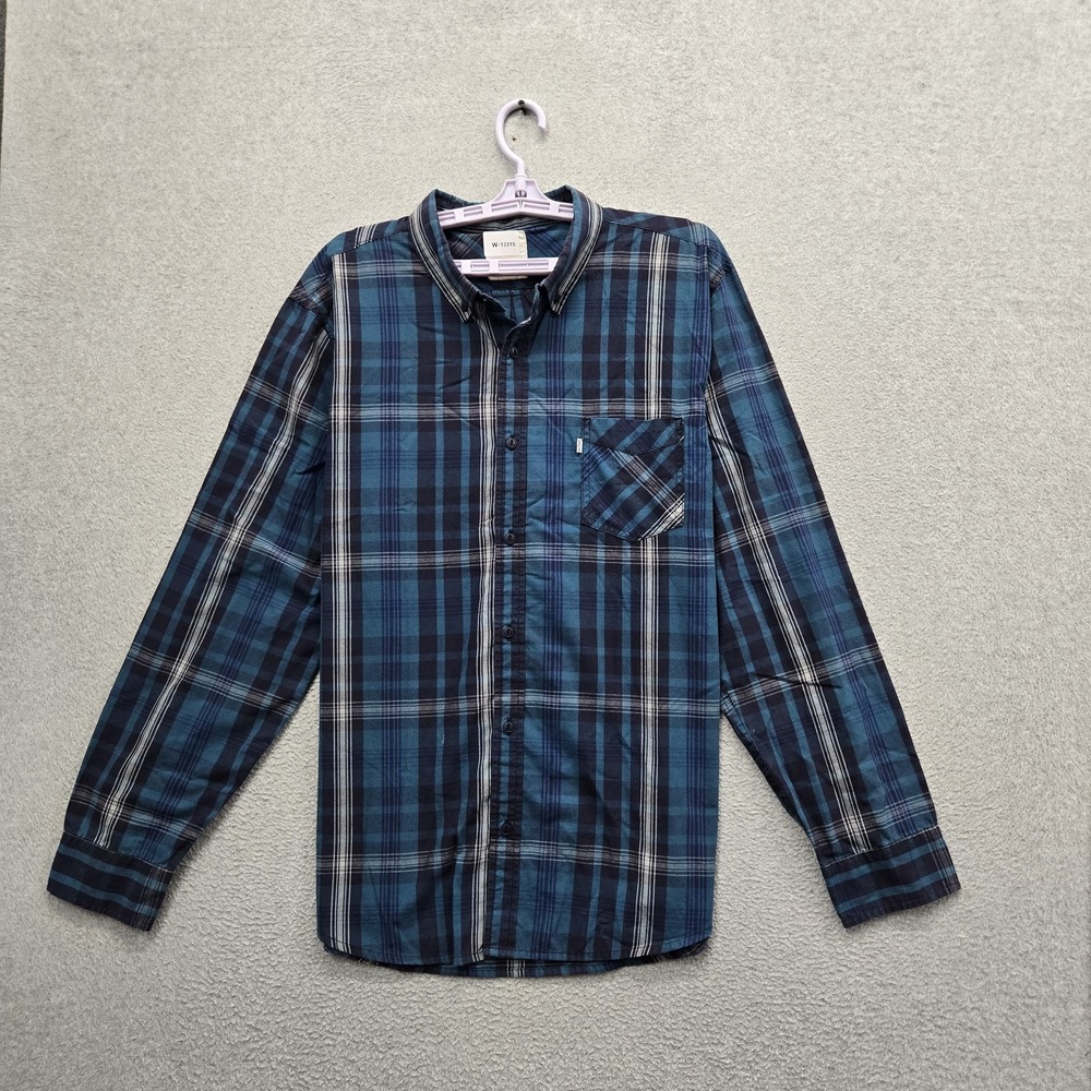Levi's Men Button Up Shirt XL Blue Plaid Logo Long Sleeve Pockets